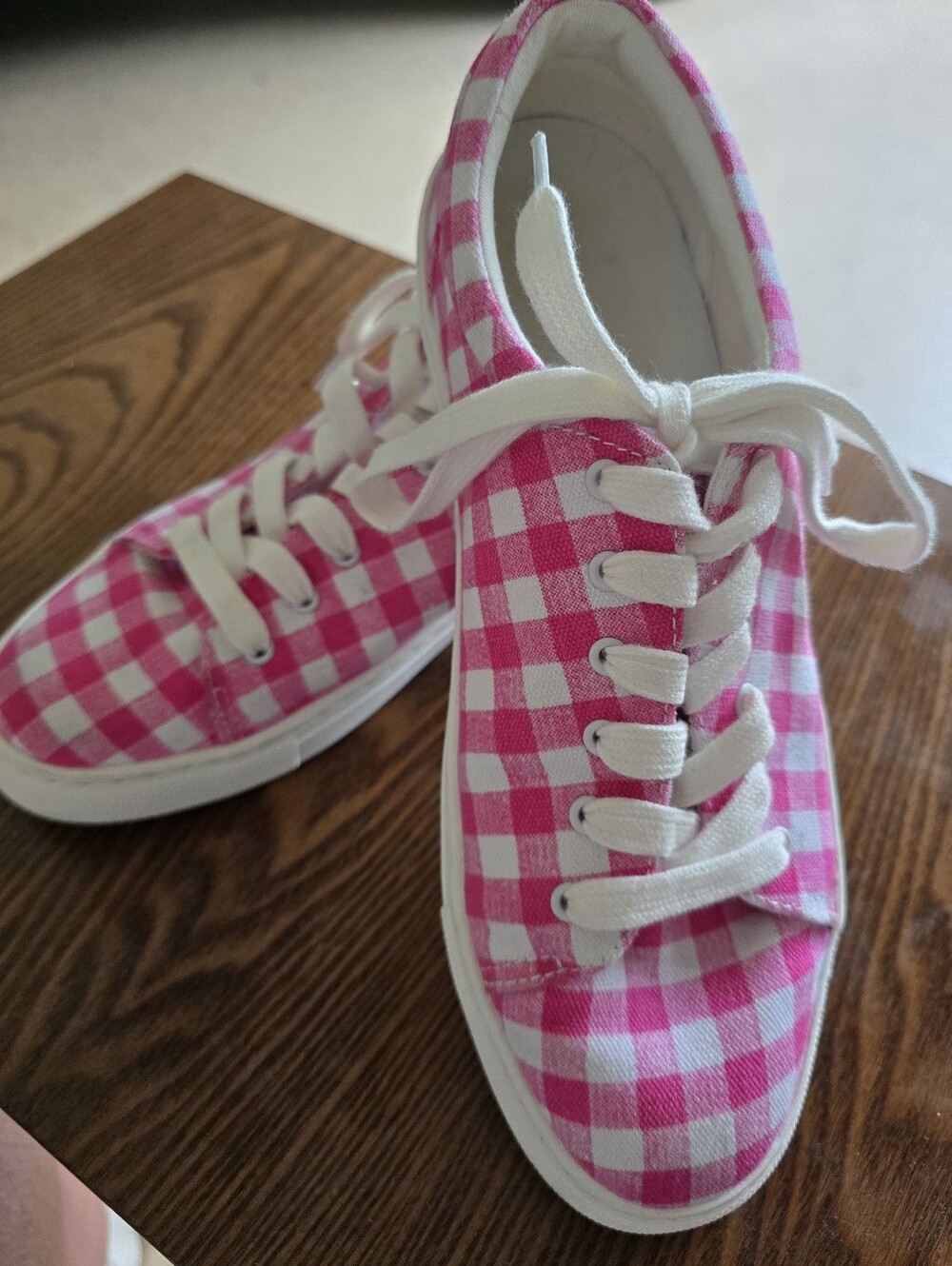 J. Crew Pink Gingham Lace-Up Sneakers